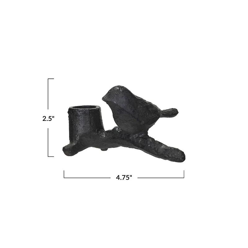 Hello Honey® 4.75" Black Cast Metal Taper Candleholder with Bird on Branch