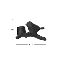 Hello Honey® 4.75" Black Cast Metal Taper Candleholder with Bird on Branch