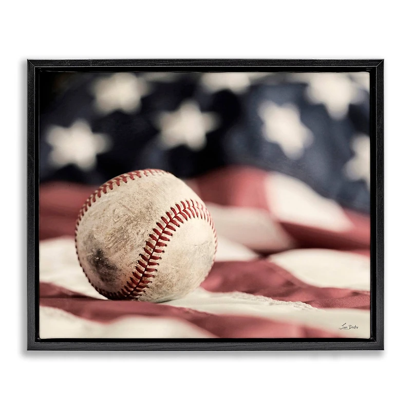 Stupell Industries Baseball & American Flag Floater Framed Art
