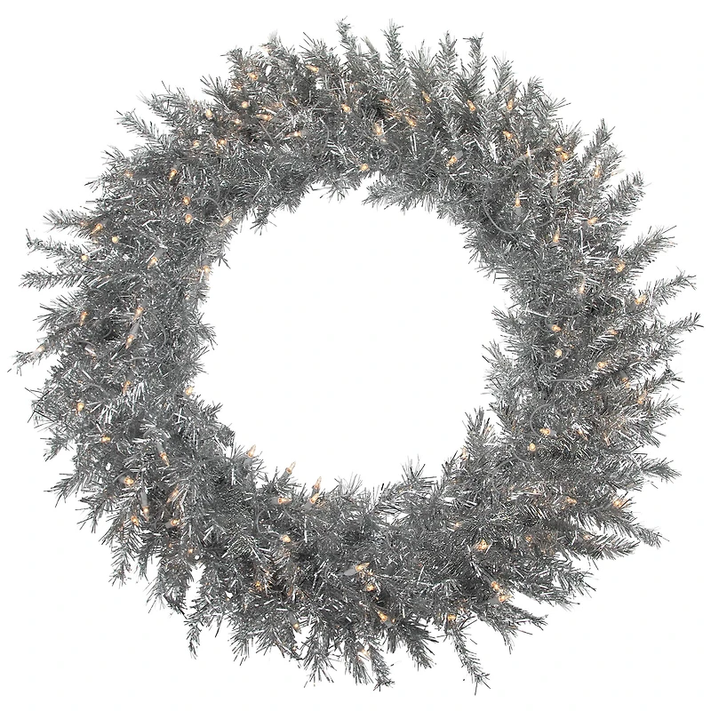 36" Pre-Lit Silver Tinsel Artificial Christmas Wreath