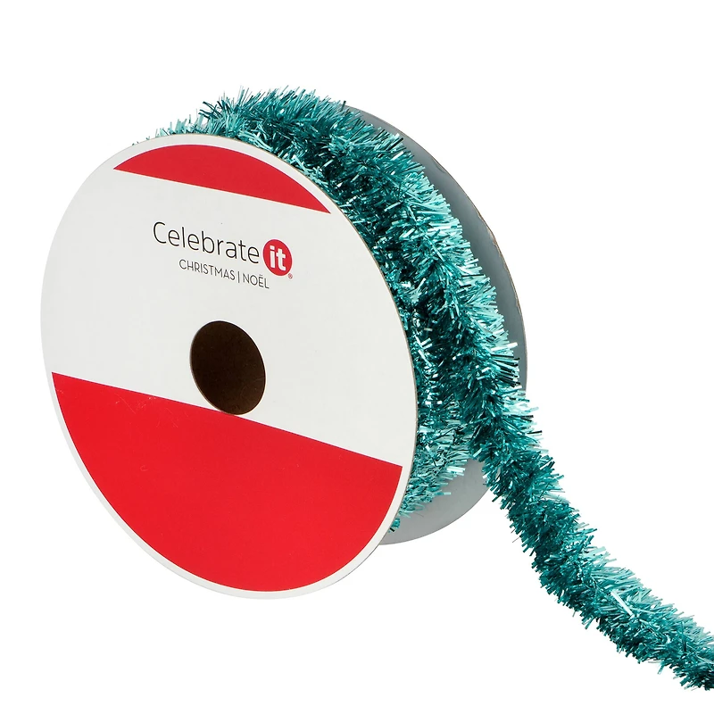 5/8" x 30ft. Turquoise Tinsel Wired Trim Ribbon by Celebrate It®