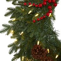 24" LED Green Pine Christmas Wreath with Berries & Pinecones
