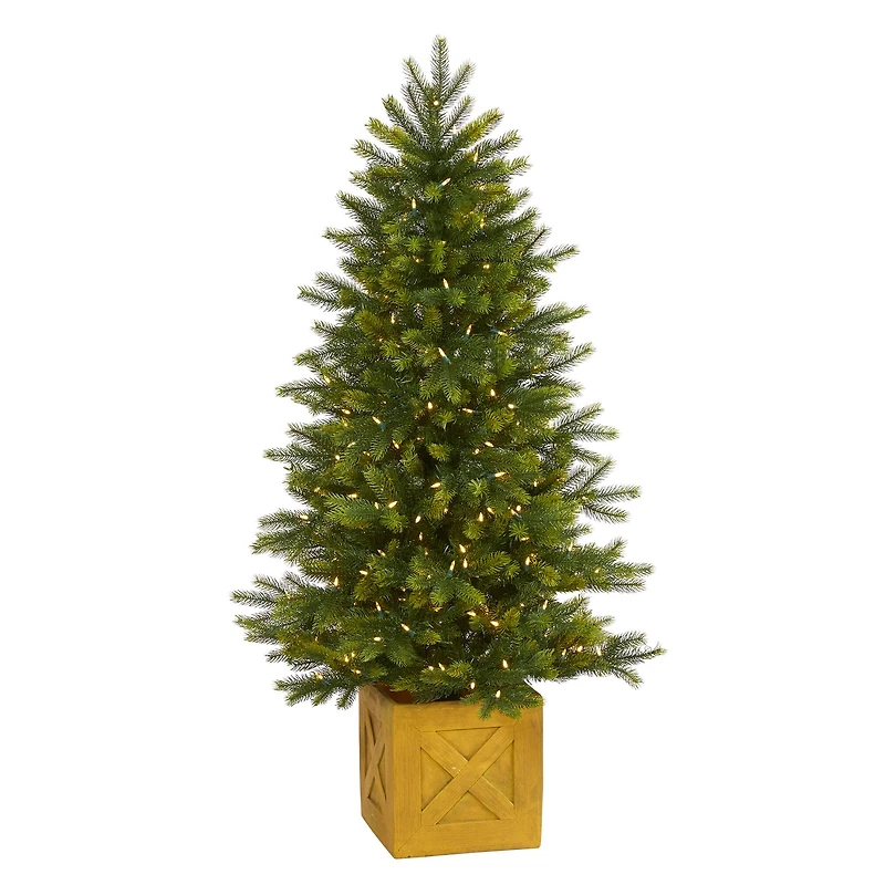 5ft. Pre-Lit Manchester Fir Artificial Christmas Tree with Multifunction LED Clear Warm Lights in Decorative Planter