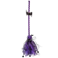 29" Purple & Black Striped Animated Witches Halloween Broom with Bat Accents