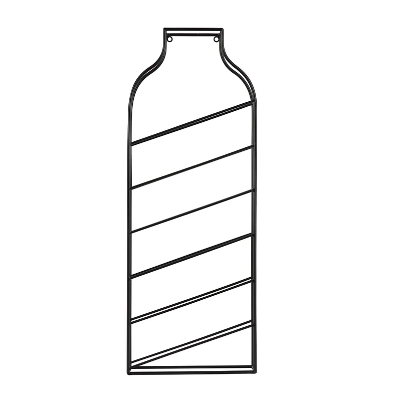13" x 35" Black Metal Bottle Shape Wall Wine Rack