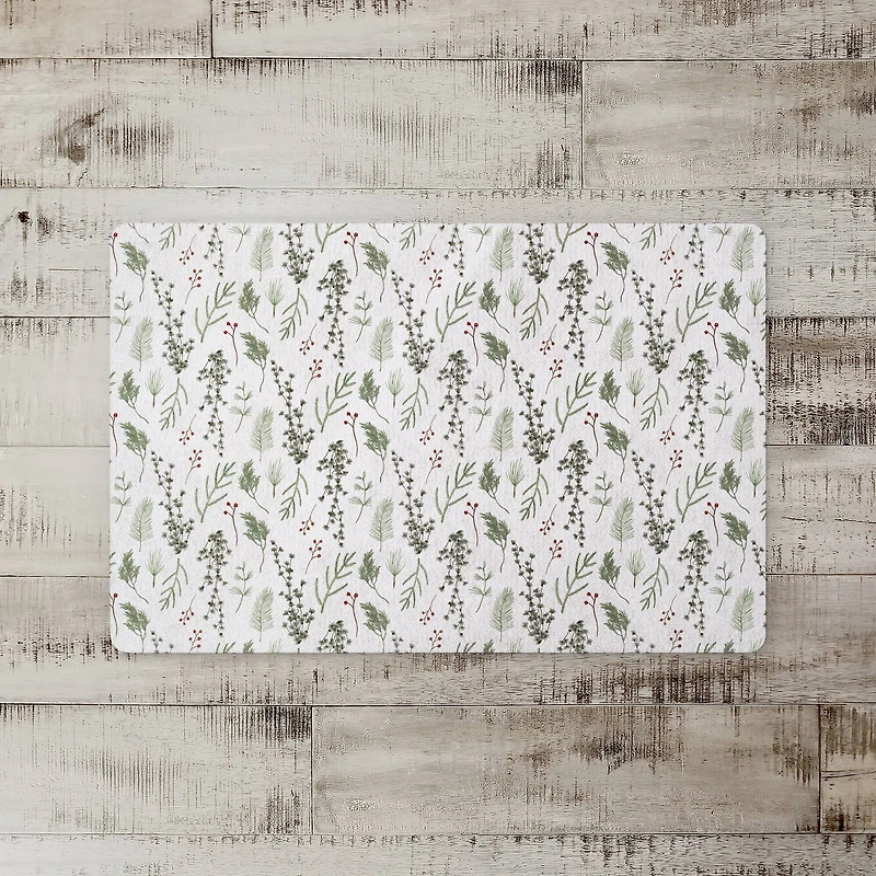 Pine Greenery on White Floor Mat