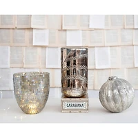 Hello Honey® 10.5" Antique Silver Etched Glass Hurricane Décor