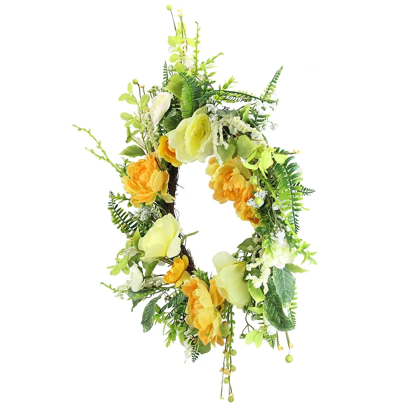 24" Orange & Cream Hydrangea & Rose Wreath