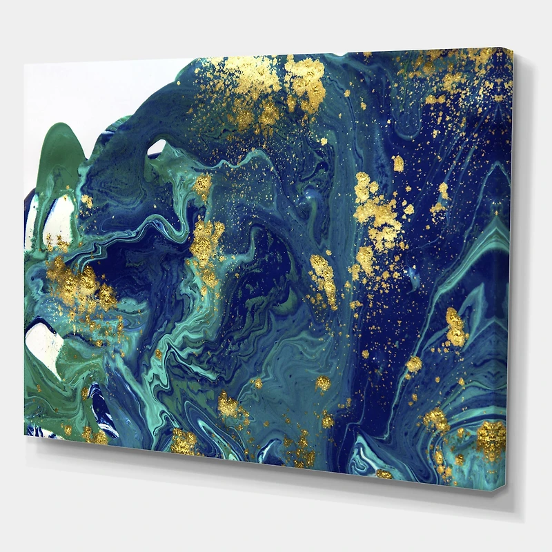 Designart - Golden Marble On Dark Blue Universe