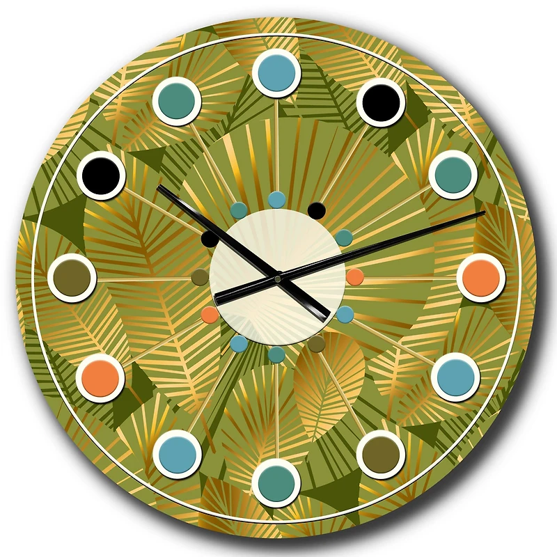 Designart 'Golden Leaves I Mid-Century Modern Wall Clock
