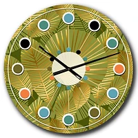 Designart 'Golden Leaves I Mid-Century Modern Wall Clock