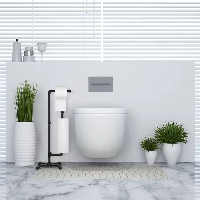 Black Freestanding Toilet Paper Cast Iron Pipe Stand