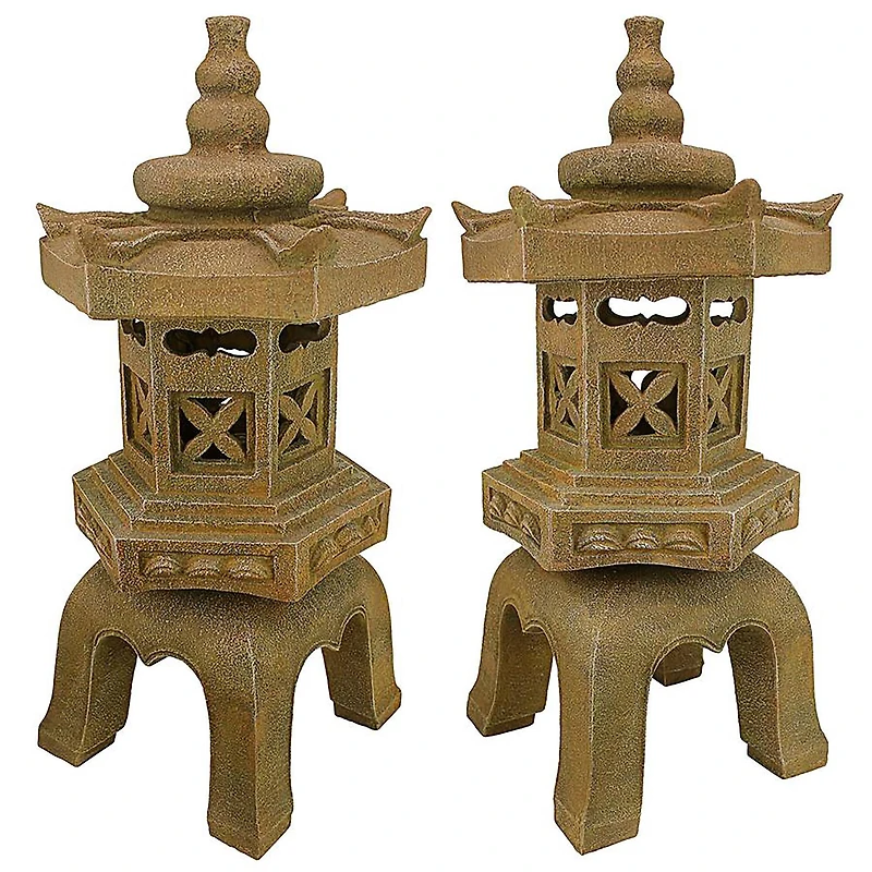 Design Toscano 27" Illuminated Brown Pagoda Lantern LED Statues, 2ct.