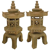 Design Toscano 27" Illuminated Brown Pagoda Lantern LED Statues, 2ct.