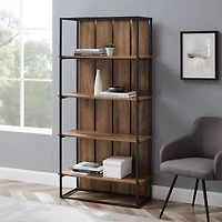 Walker Edison 64" Reclaimed Barnwood & Black Farmhouse Plank Back Bookshelf