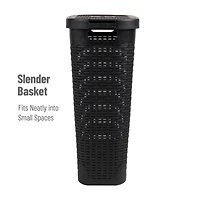 Mind Reader 40L Ventilated Slim Laundry Hamper with Cut Out Handles & Attached Hinged Lid