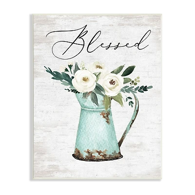 Stupell Industries Blessed Phrase Vintage Farm Can White Flower Bouquet Wall Plaque