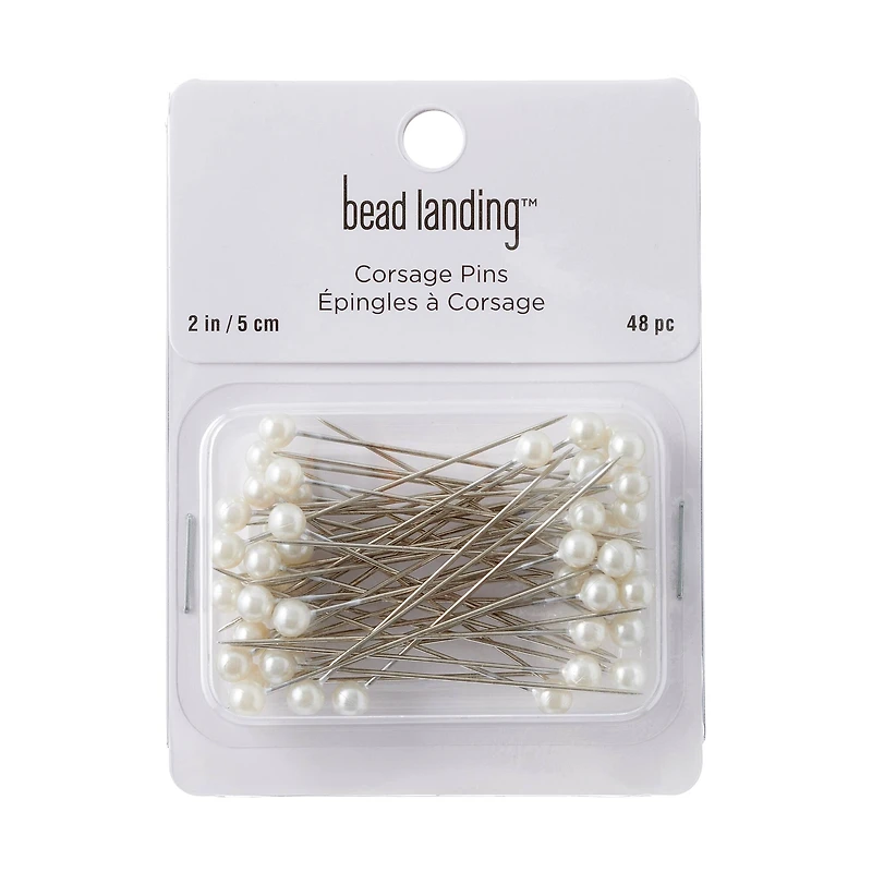 12 Packs: 48 ct. (576 total) Round Pearl & Rhodium Corsage Pins by Bead Landing™