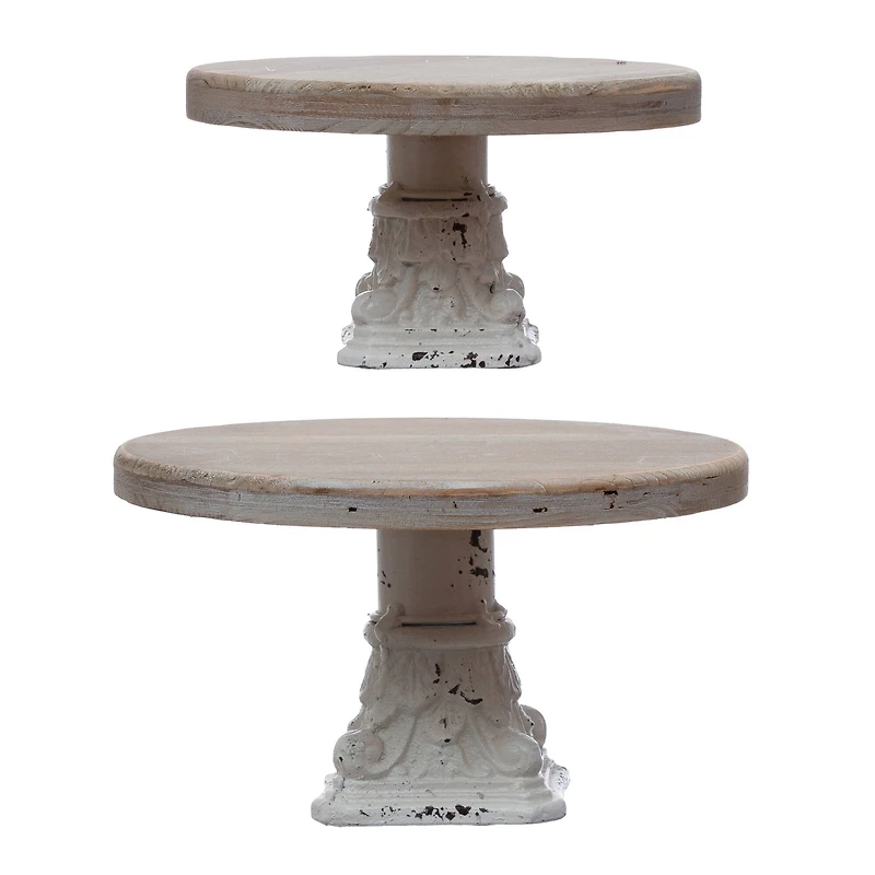 Hello Honey® Distressed White Wood & Metal Pedestals Set