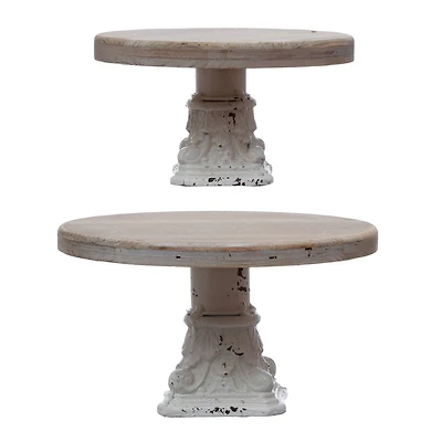 Hello Honey® Distressed White Wood & Metal Pedestals Set