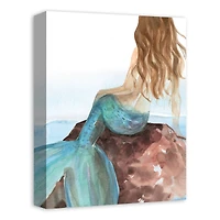 Mermaid On A Rock 12" x 16" Canvas Wall Art