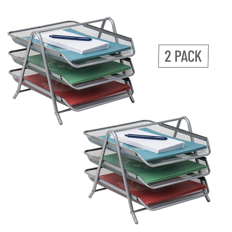 Mind Reader Network Collection Silver Metal Mesh 3-Tier Paper Tray