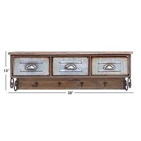 Brown Wood Farmhouse Wall Shelf, 13" x 38" x 10"