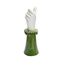 Hello Honey® 12" Green & White Stoneware Hand Vase with Ruffled Shirt Sleeve