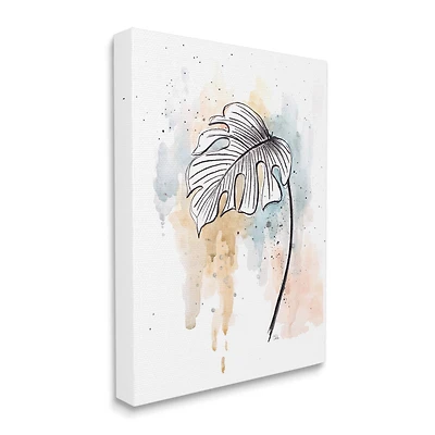Stupell Industries Monstera Plant Stem Blue Brown Splatter Watercolor Canvas Wall Art