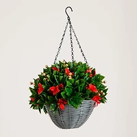 24in. Pre-Lit UV Resistant Artificial Red Tip Photinia & Gold Berries Christmas Hanging Basket with 34 Warm White LED Lights (Indoor/Outdoor)