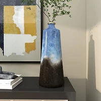 20" Blue Glass Galaxy Inspired Abstract Vase with Gold Top