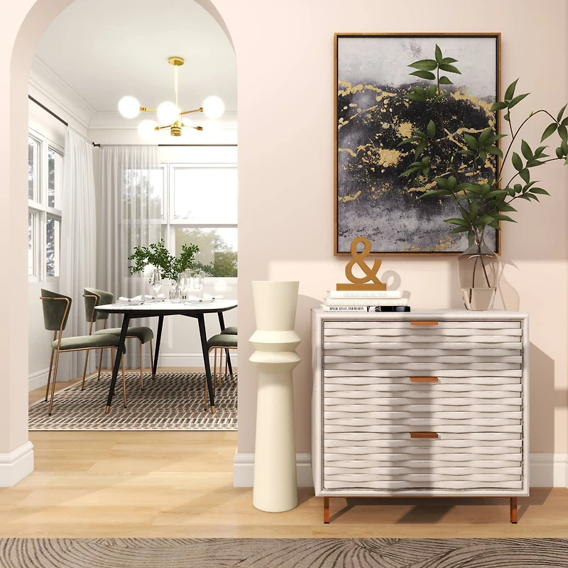 The Novogratz 3ft. Cream Metal Tall Art Deco Fluted Floor Vase