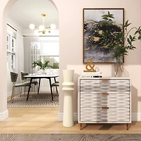 The Novogratz 3ft. Cream Metal Tall Art Deco Fluted Floor Vase