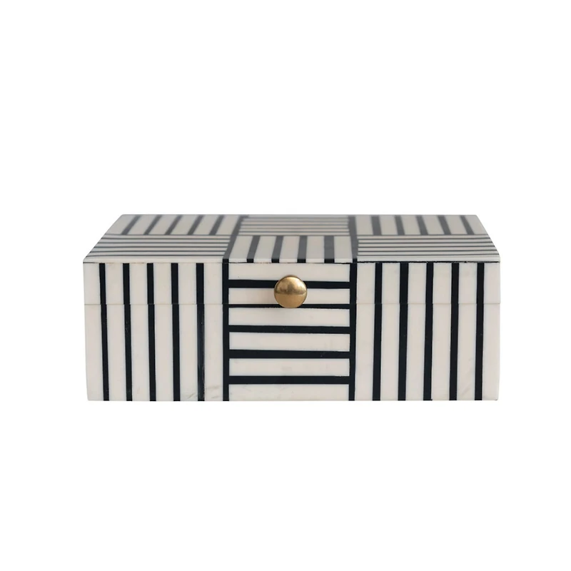 Hello Honey® 3" Modern Black & White Striped Box with Gold Clasp