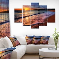 Designart - Foaming Waves at Beautiful Sunset - Large Seashore Canvas Art Print