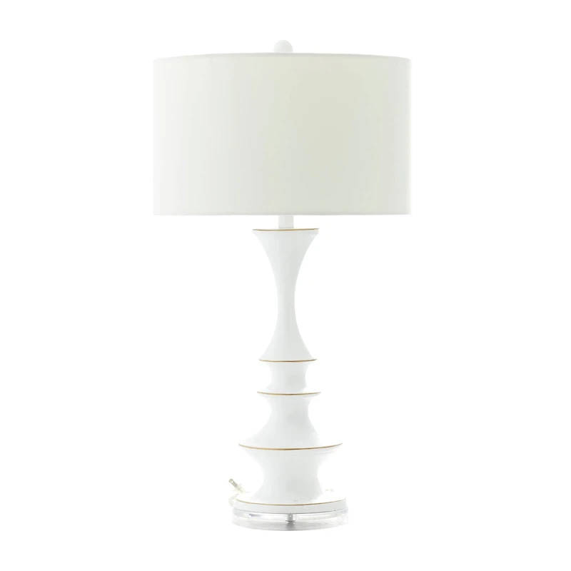 30" White Polystone & Iron Traditional Table Lamp