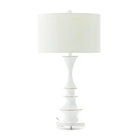 30" White Polystone & Iron Traditional Table Lamp