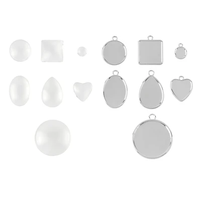 Rhodium Glass Cabochon Pendant Kit by Bead Landing™