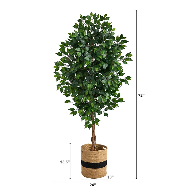 6ft. Ficus Artificial Tree with Natural Trunk in Handmade Natural Cotton Planter