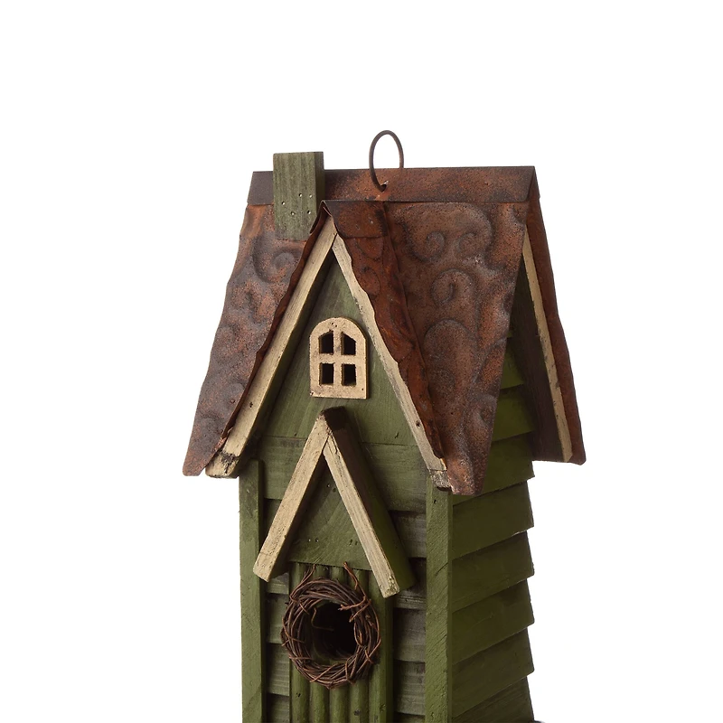 Glitzhome® Tall Distressed Green Wood Bird House