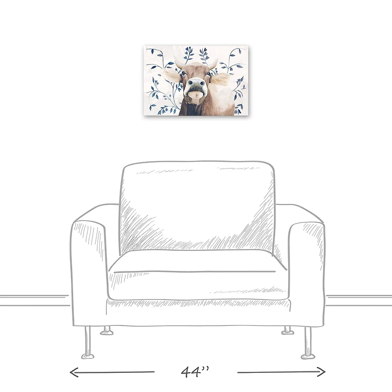 Navy Patterned Cow 12" x 18" Canvas Wall Art