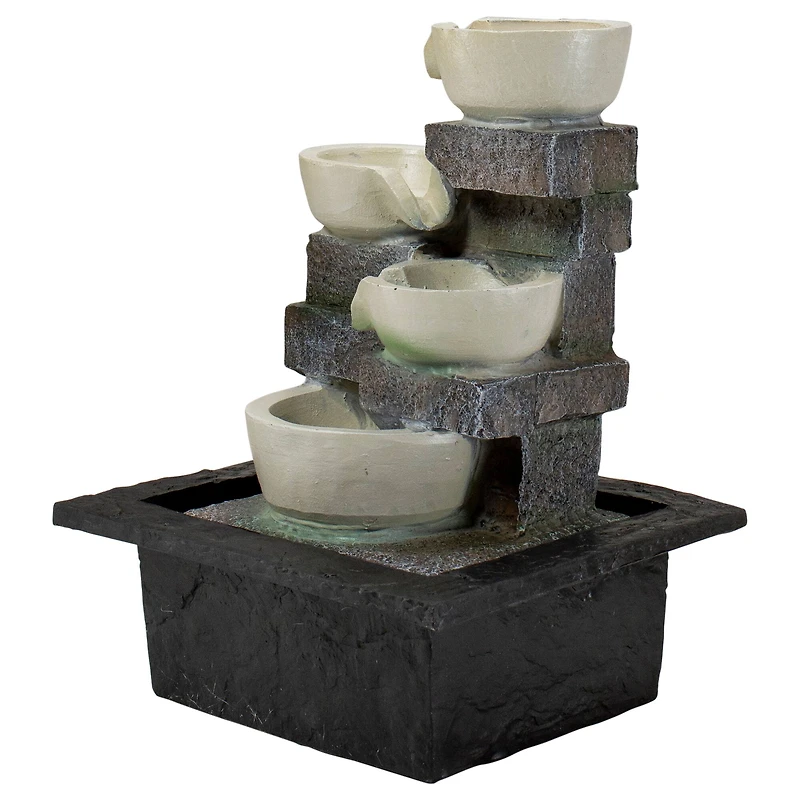 11" Indoor Tabletop LED Lighted Cascading 4-Tier Water Fountain Bowl