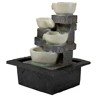 11" Indoor Tabletop LED Lighted Cascading 4-Tier Water Fountain Bowl