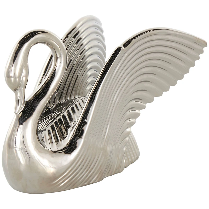 10.5" Ceramic Swan with Textured Grooves Sculpture