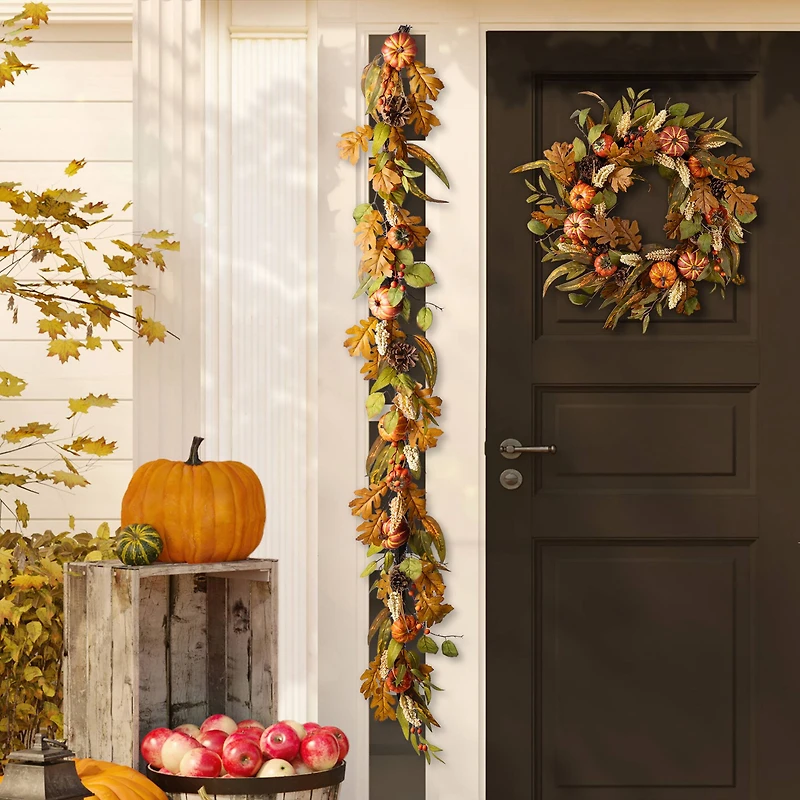 Glitzhome® 72" Fall Pumpkin Leaf Floral Garland