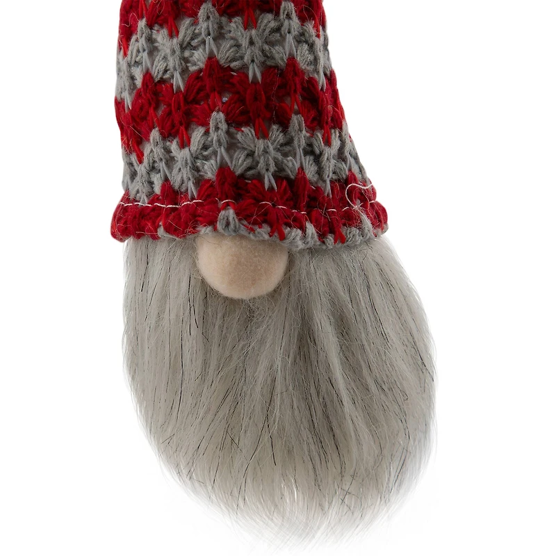 8" Red & Gray Knit Gnome Head LED Ornament