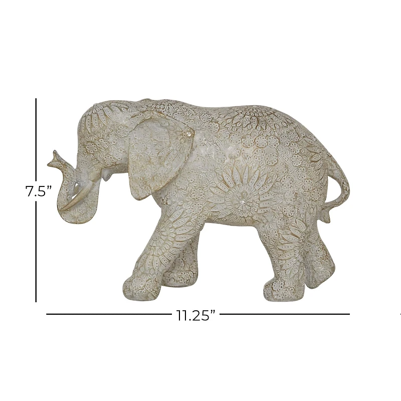 11" White Eclectic Elephant Sculpture