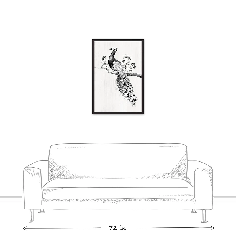 Perching Peacock 21.73" x 31.73" Black Framed Canvas
