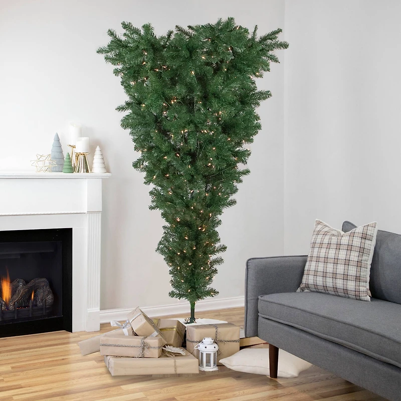 5.5ft. Pre-Lit Medium Upside Down Spruce Artificial Christmas Tree, Clear Lights