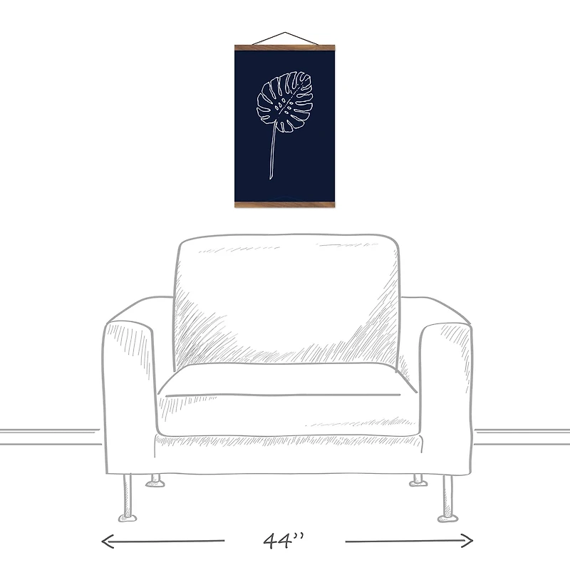 Designs Direct Navy Monstera Drawing Teak Hanging Canvas